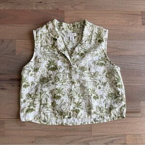 Rachel Zoe Green Safari Jungle Print Linen Sleeveless Cropped Top Women's Large